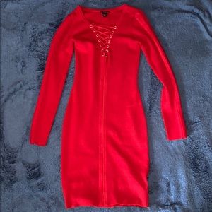 Women Red Long Sleeve Dress
